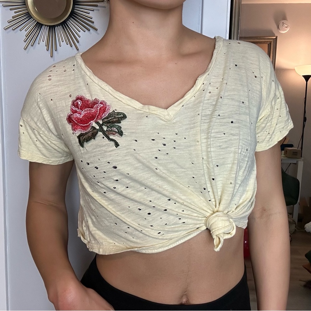 Yellow Crop Top with Rose Patch